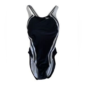 Speedo Black One Piece Swimsuit Racer Back Built in Bra Black White Women's 6